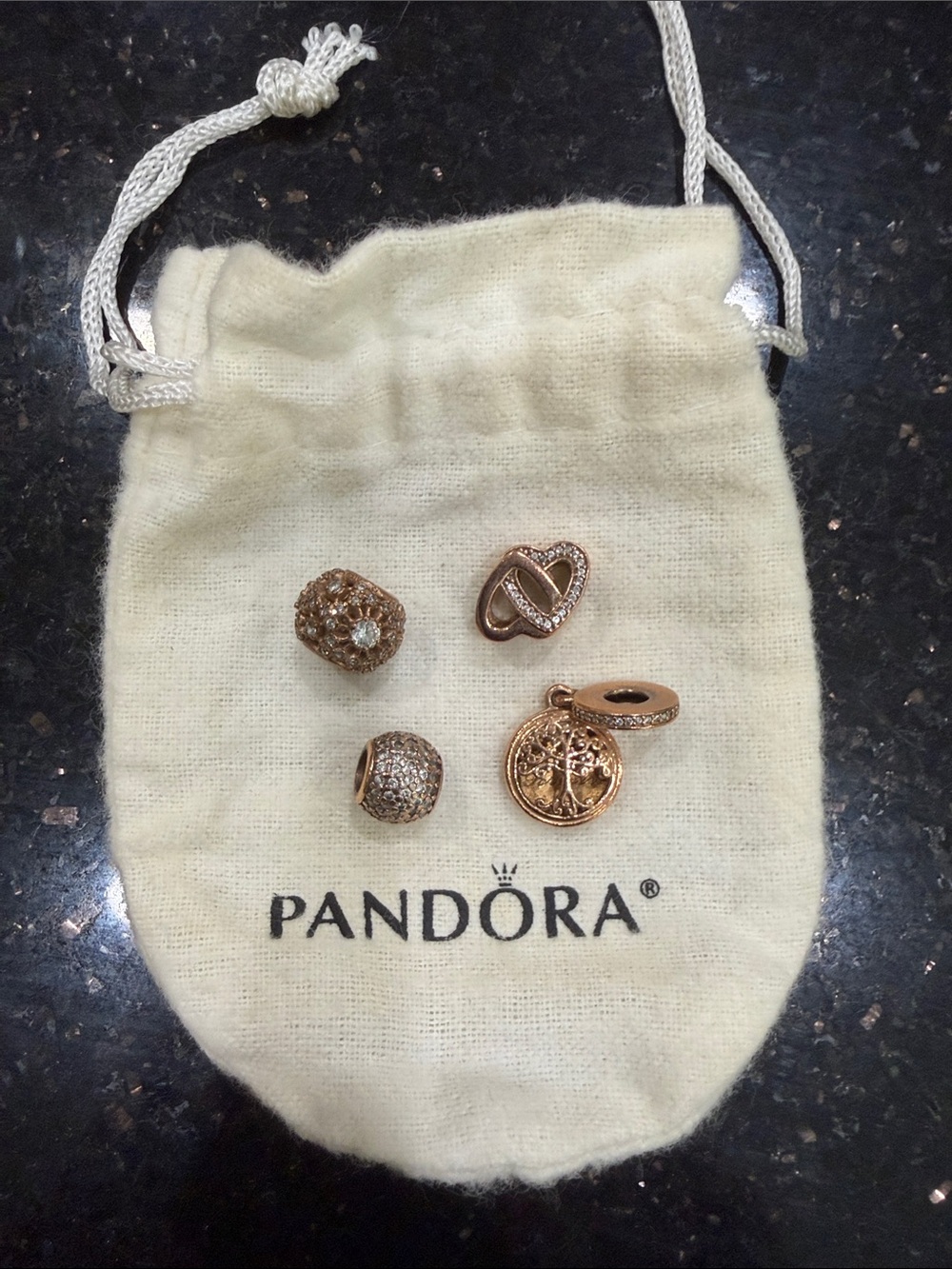 Pandora Rose-Tone Pavé Charm Set of 4 with Tree of Life Dangle